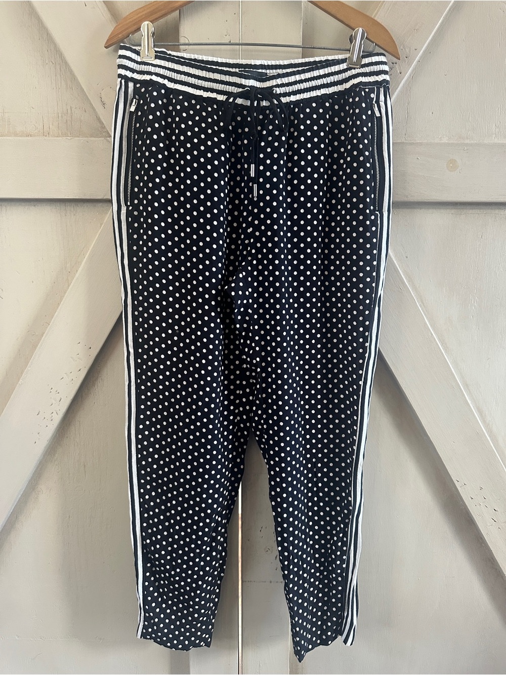 Express Polka Dot Ankle Pants Mid Rise Black White Striped M